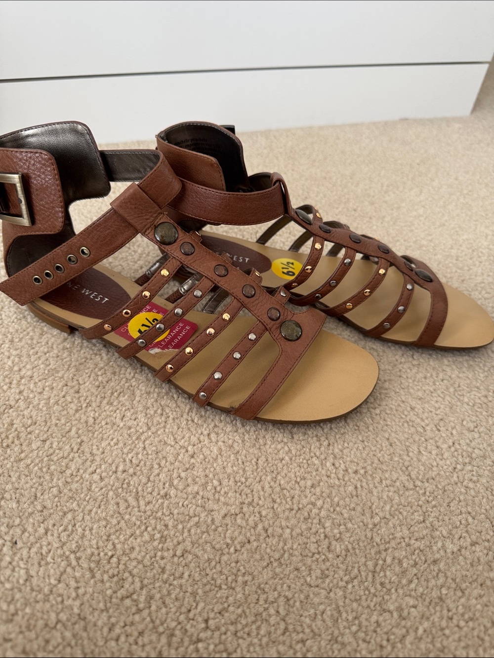 Nine West Brown Gladiator Studded Sandals